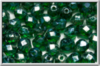 Bhm. Glasschliffperle, feuerpol., 6mm, emerald, trans., silver picasso, 25 Stk.