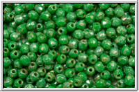 Bhm. Glasschliffperle, feuerpol., 3mm, jade green, dk., op., silver picasso, 50 Stk.