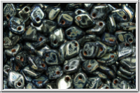 Dragon Scale Beads, 1,5x5mm, black, op., silver picasso, 100 Stk. (3g)