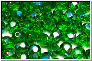 Bhm. Glasschliffperle, feuerpol., 6mm, kelly green, trans., AB, 25 Stk.