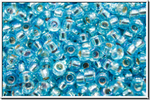 RR-11-1018,  MIYUKI Rocailles, 11/0, aqua, trans., silver-ld., AB, 10g