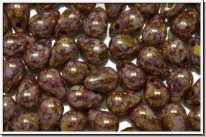 Drop Beads, 4x6mm, white, alabaster, lila gold luster, 20 Stk.