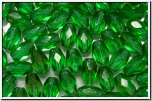 Bhm. Glasschliffperle, Olive, 6x4mm, green, kelly, trans., 25 Stk.