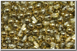 bhm. Glasperle, rund, 4mm, crystal, trans., half brass, 50 Stk.