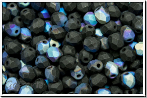 Bhm. Glasschliffperle, feuerpol., 4mm, black, op., matte, AB, 50 Stk.