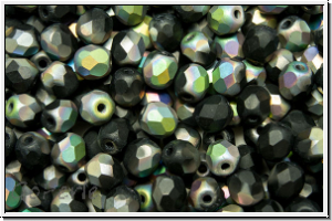 Bhm. Glasschliffperle, feuerpol., 4mm, black, op., half vitrail, matte, 50 Stk.