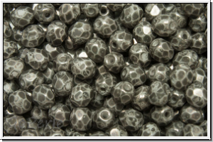 Bhm. Glasschliffperle, feuerpol., 4mm, white, op., grey marbled, 50 Stk.