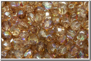 Bhm. Glasschliffperle, feuerpol., 4mm, crystal, trans., brown AB, 50 Stk.