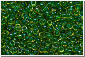 RR-11-0331, MIYUKI Rocailles, 11/0, topaz, lt., trans., emerald-ld., AB, 10g