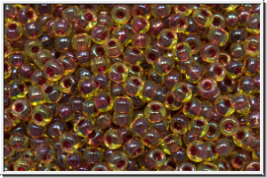 RR-11-0336, MIYUKI Rocailles, 11/0, yellow, trans., dk. rose-ld., 10g