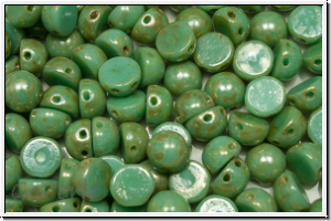2-Loch-Cabochon, 6mm, green turquoise, op., silver picasso, 20 Stk.