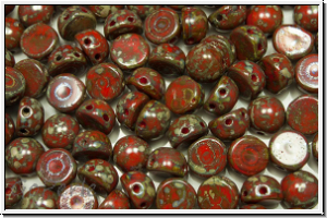 2-Loch-Cabochon, 6mm, orange, coral, op., silver picasso, 20 Stk.