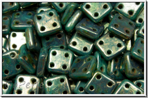 4-Loch-QuadraTiles, CzechMates, 6x6mm, turquoise, persain, op., bronze picasso, 50 Stk.