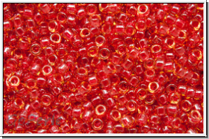 R-15-0365, TOHO Rocailles, 15/0, topaz, lt., trans., pomegranate-ld., 5g