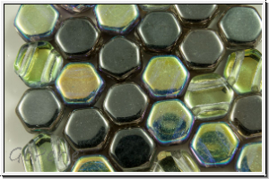 2-Loch-Honeycomb-Beads, 6mm, crystal, trans., half vitrail, 30 Stk.