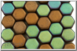 2-Loch-Honeycomb-Beads, 6mm, crystal, trans., glittery bronze, matte, 30 Stk.