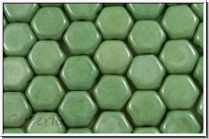 2-Loch-Honeycomb-Beads, 6mm, white, op., green marbled, 30 Stk.