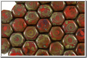 2-Loch-Honeycomb-Beads, 6mm, orange, red, op., picasso, 30 Stk.