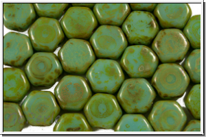 2-Loch-Honeycomb-Beads, 6mm, turquoise, op., picasso, 30 Stk.