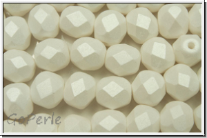 Bhm. Glasschliffperle, feuerpol., 6mm, white, alabaster, white pastel, matte, 25 Stk.