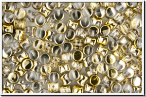 Diabolo-Beads, 5x5mm, crystal, trans., half brass, 25 Stk.