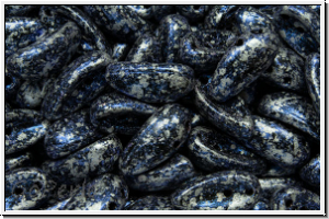 Chili-Beads, 2-Loch, 11x4mm, black, op., blue, tweedy, 25 Stk.