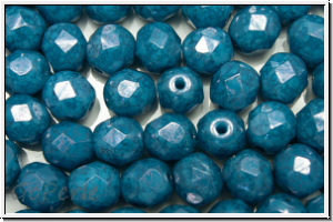 Bhm. Glasschliffperle, feuerpol., 6mm, aqua, op., blue marbled, 25 Stk.