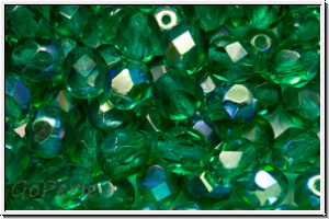 Bhm. Glasschliffperle, feuerpol., 6mm, emerald, trans., AB, 25 Stk.