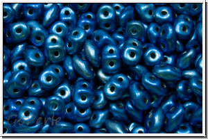 SD-23980-24203, SuperDuo Beads, black, op., metalust, crown blue, 10g
