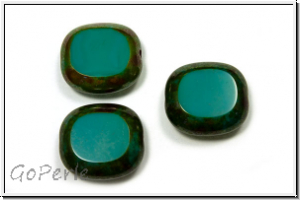 bhm. Glasperle, table cut, Rechteck, 17x16mm, jade green, op., picasso, 3 Stk.