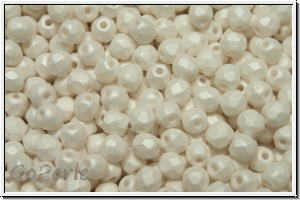 Bhm. Glasschliffperle, feuerpol., 3mm, white, alabaster, white pastel, matte, 50 Stk.