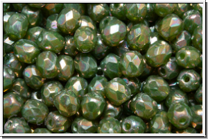 Bhm. Glasschliffperle, feuerpol., 4mm, green, lime, opal, nebula, 50 Stk.