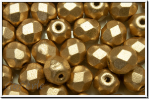 Bhm. Glasschliffperle, feuerpol., 6mm, gold, met., satin, 25 Stk.
