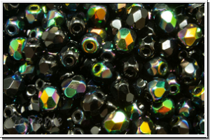 Bhm. Glasschliffperle, feuerpol., 4mm, black, op., venus luster, 50 Stk.