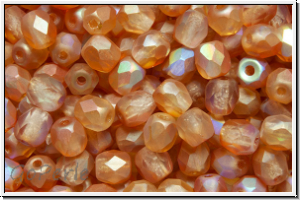 Bhm. Glasschliffperle, feuerpol., 4mm, crystal, trans., orange AB, matte, 50 Stk.