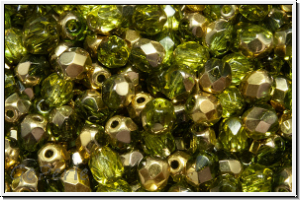 Bhm. Glasschliffperle, feuerpol., 4mm, lime, lt., trans., half brass, 50 Stk.