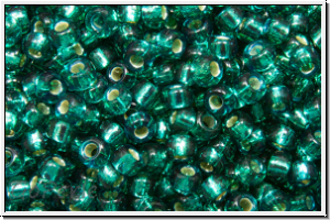 RR-11-1424, MIYUKI Rocailles 11/0, teal (dyed), trans., silver-ld., 10g