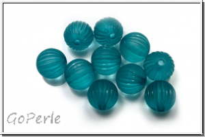 Acryl-Perle, rund, gerillt, 9mm, turquoise, matte, 10 Stk.
