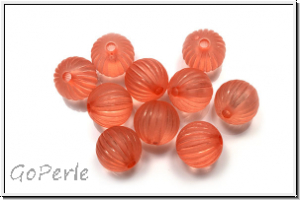 Acryl-Perle, rund, gerillt, 9mm, salmon, matte, 10 Stk.
