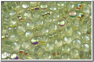 Diabolo-Beads, 5x5mm, crystal, trans., green AB, 25 Stk.