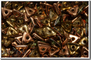 Tri-Beads, 4mm, peridot, med., trans., half capri gold, 100 Stk.