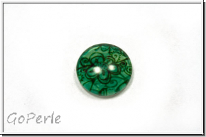 Glascabochon, hinterklebt, rund, 12x4mm, green Flower, 1 Stk.