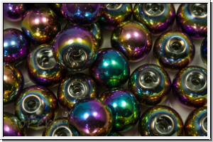 chin. Glasperle, round, 8mm , crystal, trans., full mardi gras met., 10 Stk.