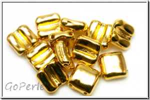 2-Loch-FixerBeads, horizontal, 8x8mm, crystal, trans., full 24kt gold plated, 12 Stk.