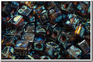 SB-04-4502, MIYUKI Squares, 4mm, amber, dk., trans., picasso, 15g