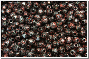 Bhm. Glasschliffperle, feuerpol., 3mm, black, op., red, tweedy, 50 Stk.