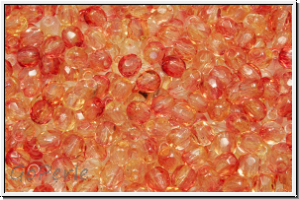 Bhm. Glasschliffperle, feuerpol., 3mm, crystal, trans., fuchsia/lemon dual coated, 50 Stk.
