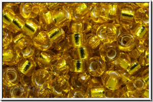 RR-08-0006, MIYUKI Rocailles, 08/0, yellow, trans., silver-ld., 10g