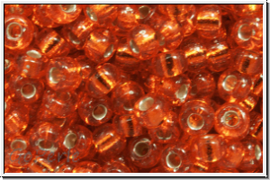 RR-08-0008, MIYUKI Rocailles, 08/0, orange, trans., silver-ld., 10g
