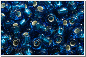 RR-08-0025, MIYUKI Rocailles, 08/0, capri blue, trans., silver-ld., 10g
